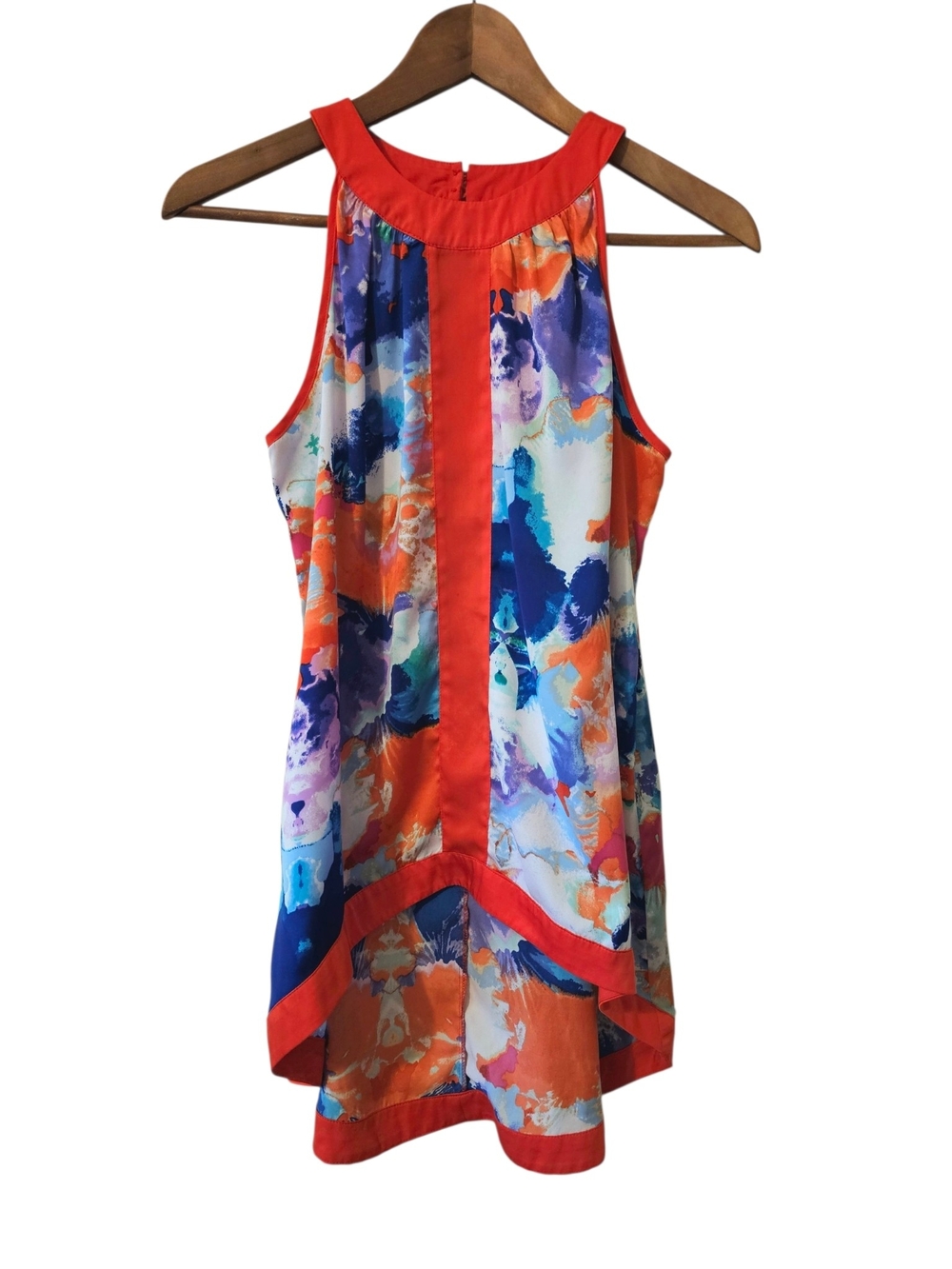 Nicole by Nicole Miller Multicolor Floral Halter Tunic with Bright Red Trim